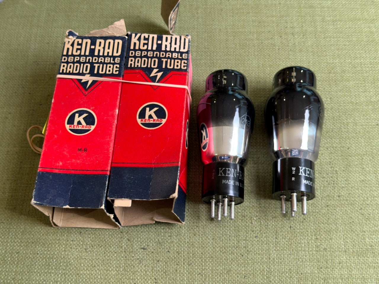 Legit New Old Stock WWII Ken-Rad Black Glass 2A3 Pair