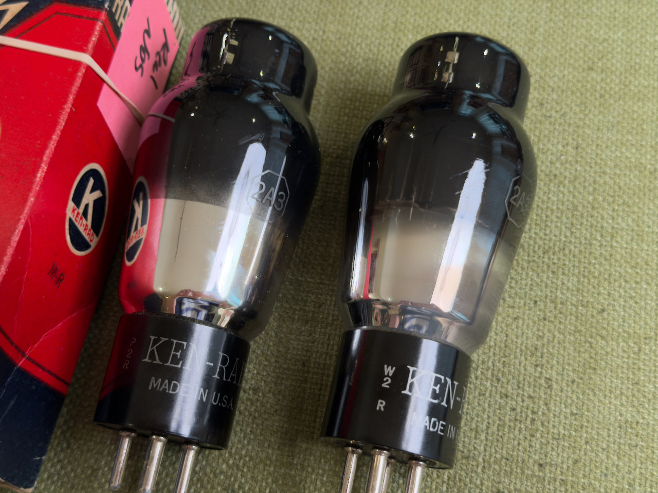 Legit New Old Stock WWII Ken-Rad Black Glass 2A3 Pair